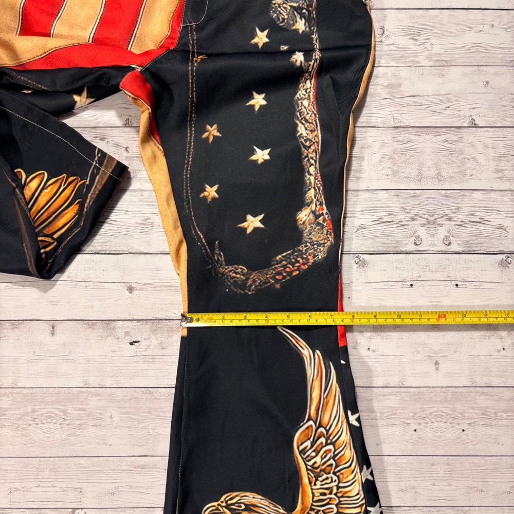 Patriotic American Flag Eagle Flare Leg Festival Rodeo Pants Womens Medium - Picture 7 of 9